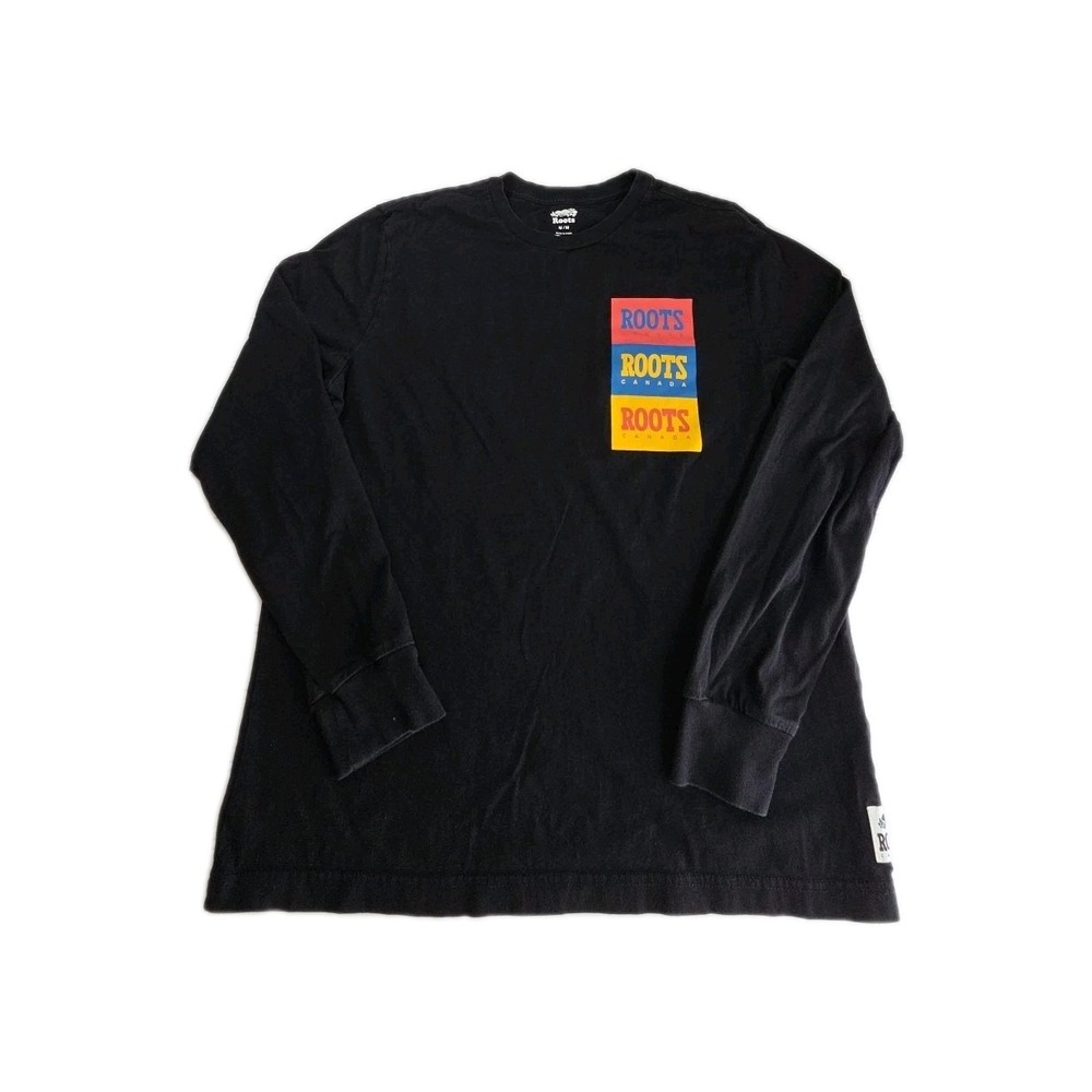 Roots Canada Men's Long Sleeve Graphic Crewneck T-Shirt BLACK Size MEDIUM